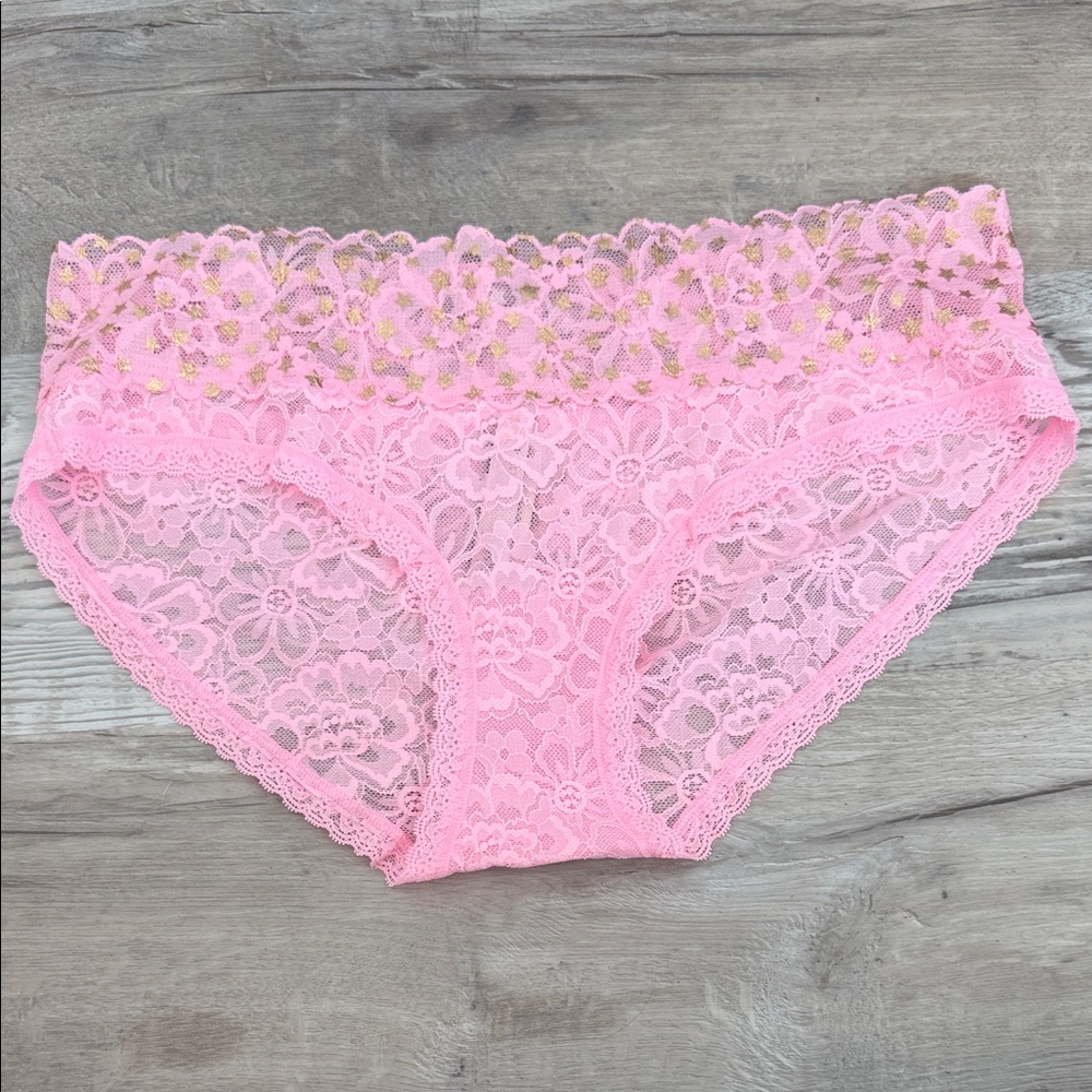 Victoria’s Secret Lace Trim Pink with gold stars Women's Panties
